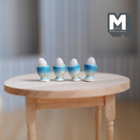 Miniature Egg and Egg Cups 1:12 Scale Dollhouse Food Egg and Stands Set of 4 - E034