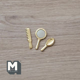 Miniature Comb , Mirror and Detangler Brush Dollhouse Supplies Dressing Table Accessories Set of 3 - F037