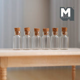 6 Miniature Glass Bottles 1:12 Scale Dollhouse Kitchen Spice Jars with Cork Jar Stoppers Set of 6 , 7/8 inch tall - E082