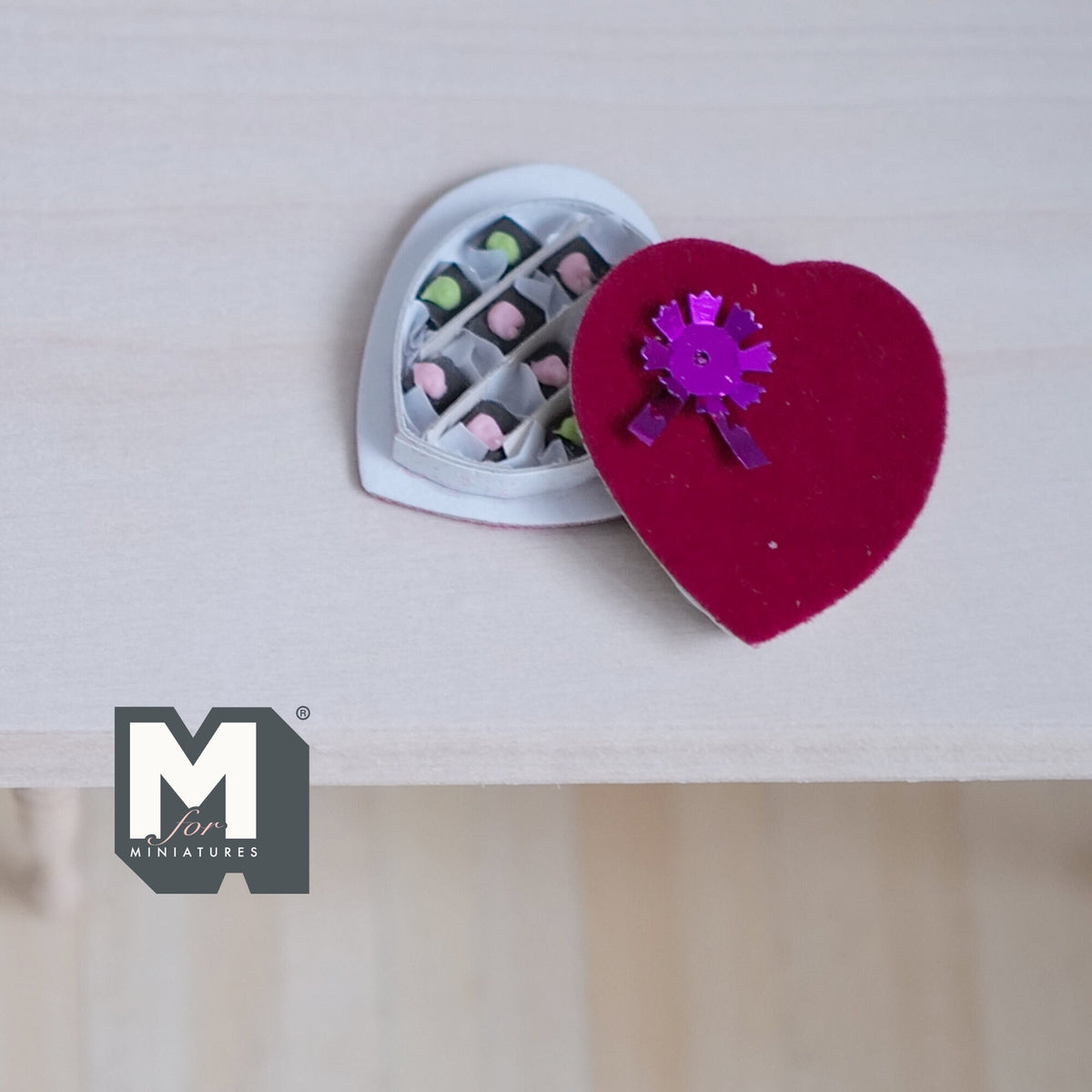 1:12 Scale Miniature Red Heart Shaped Box of Chocolates, 1-1/4 inch tall, DIY Dollhouse Supply (non edible)