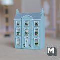 1:144 scale miniature resin Georgian house model in light blue, house in a house, three story facade with white windows