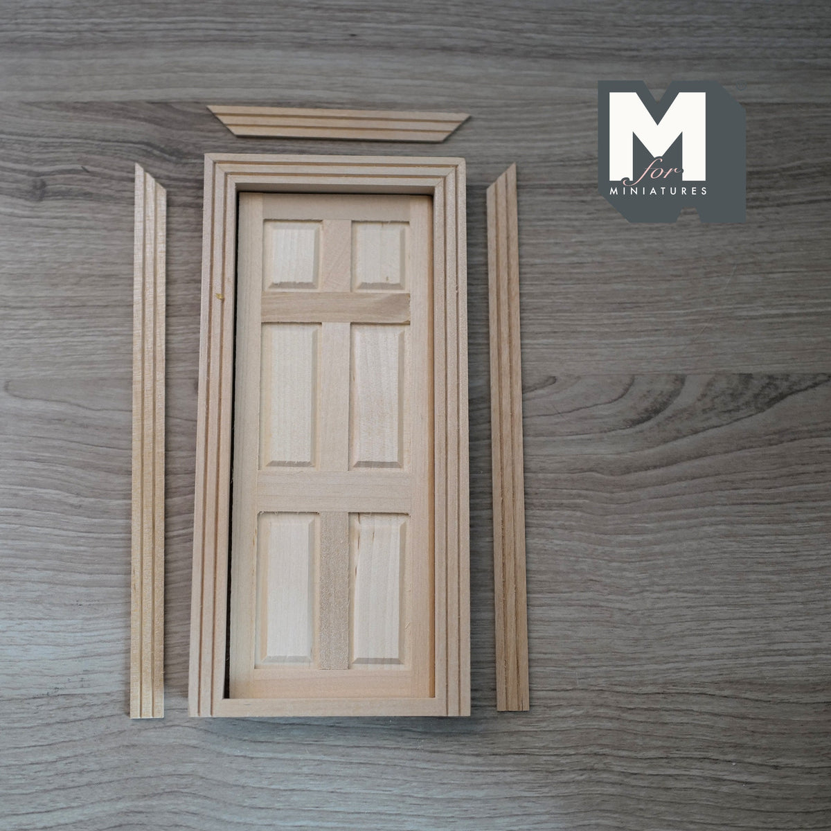 1:12 Scale Miniature Wood Classic 6 Panel Interior Door with Back Trim, 7-1/16 inch high, DIY Dollhouse Supply