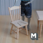 Miniatura a escala 1:12 de silla de madera sin pintar con respaldo de husillos, 3-1/8 inch de alto, suministros DIY para casa de muñecas