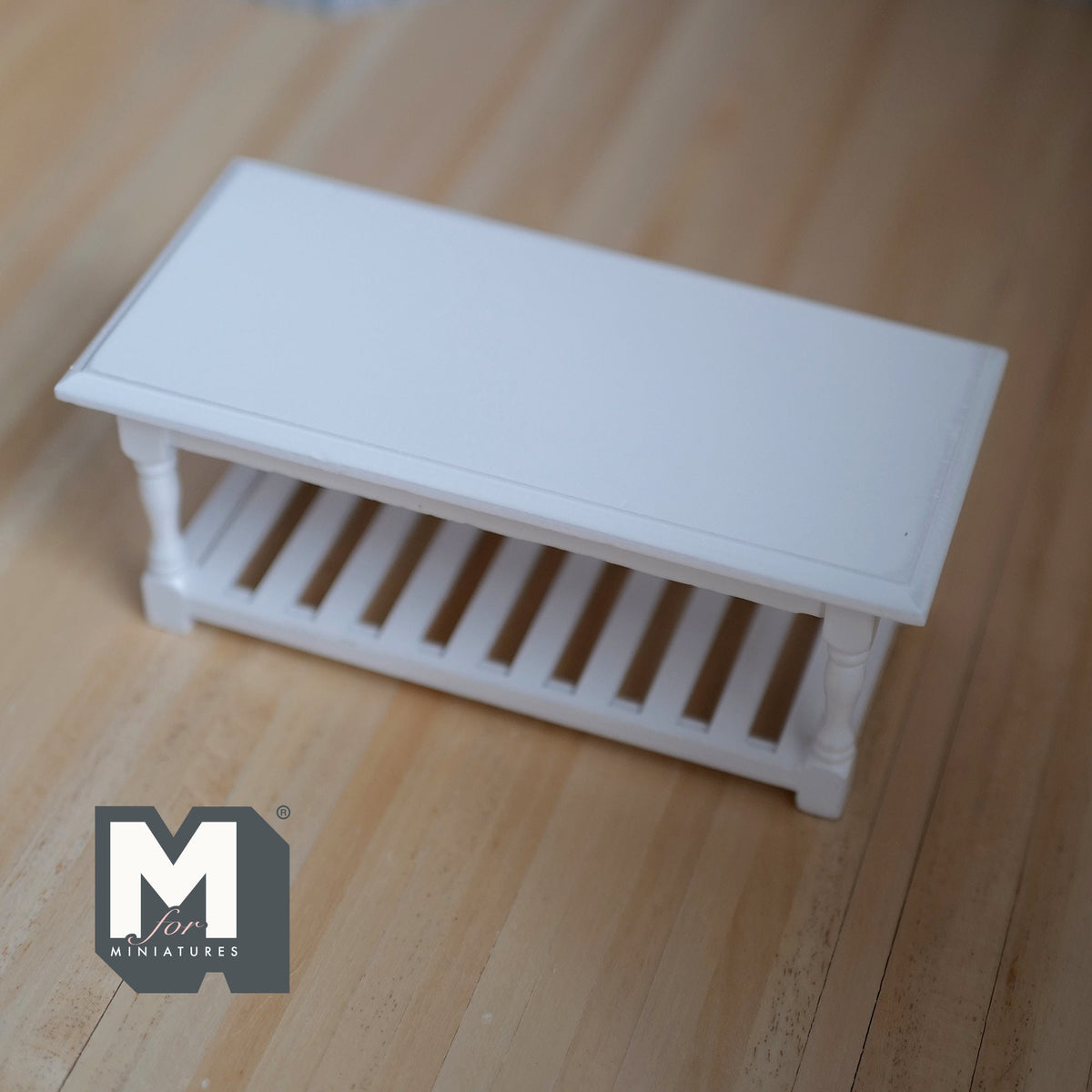 1:12 Scale Miniature Wood Kitchen Prep Table with Slatted Shelf, 5-11/16 inch long, DIY Dollhouse Supply (white)