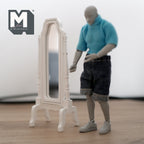 Miroir psyché miniature pleine longueur à l'échelle 1:12, sur pied, 13,7 cm (5-3/8 po) de hauteur, accessoire pour maison de poupée à monter soi-même (bois) (blanc)