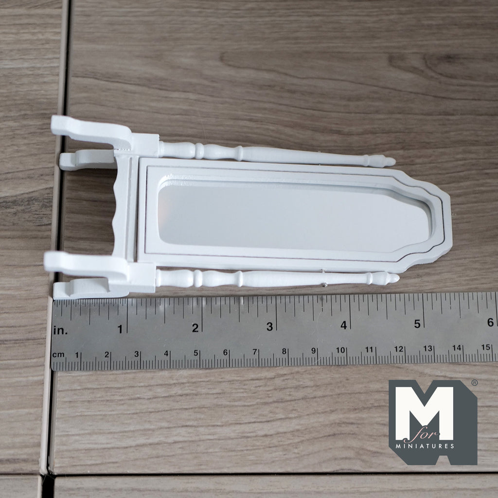 1:12 Scale Miniature Full Length Cheval Mirror, Free Standing, 5-3/8 inch tall, DIY Dollhouse Supply (wood) (white)