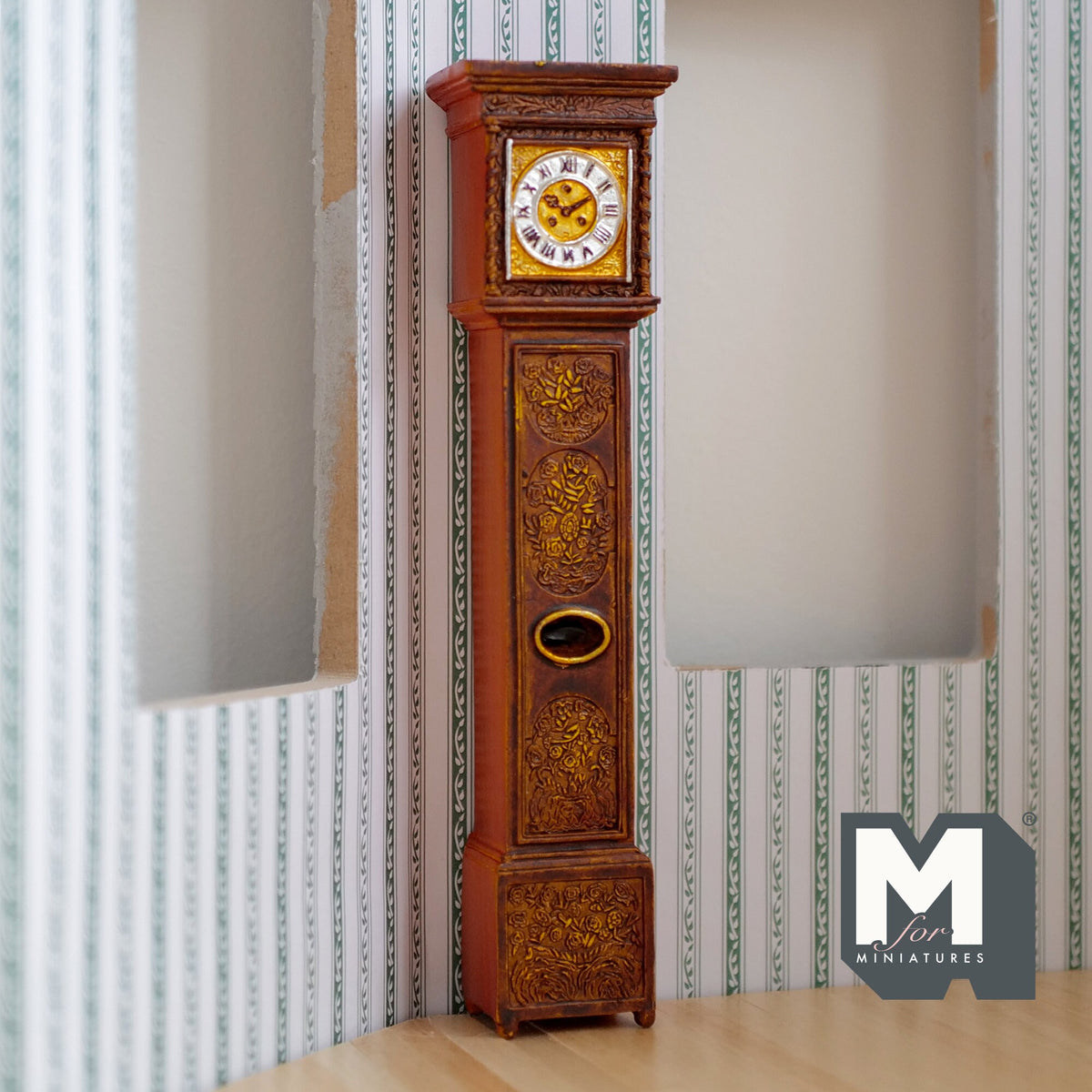 1:12 Scale Miniature Grandfather Clock, Pendulum Window, 6-5/16 inch tall, DIY Dollhouse Supply (cast resin)