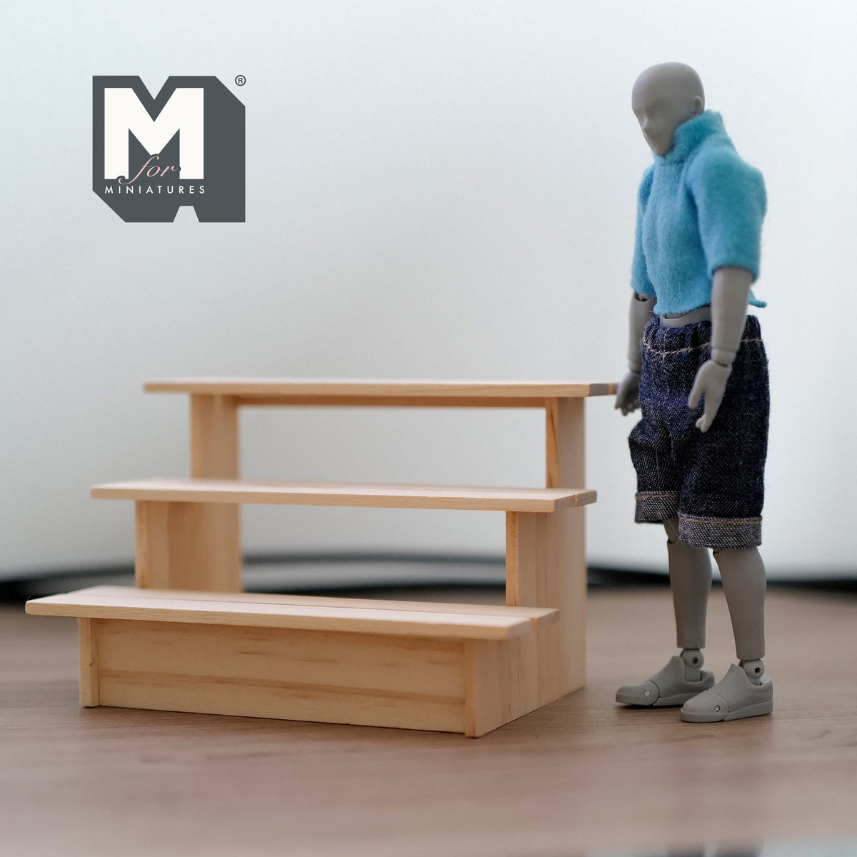 1:12 Scale Miniature Unpainted Wood 3 Tier Display Shelf, Stepped Fruit Stand, 4-3/4 inch long, DIY Dollhouse Supply (short)