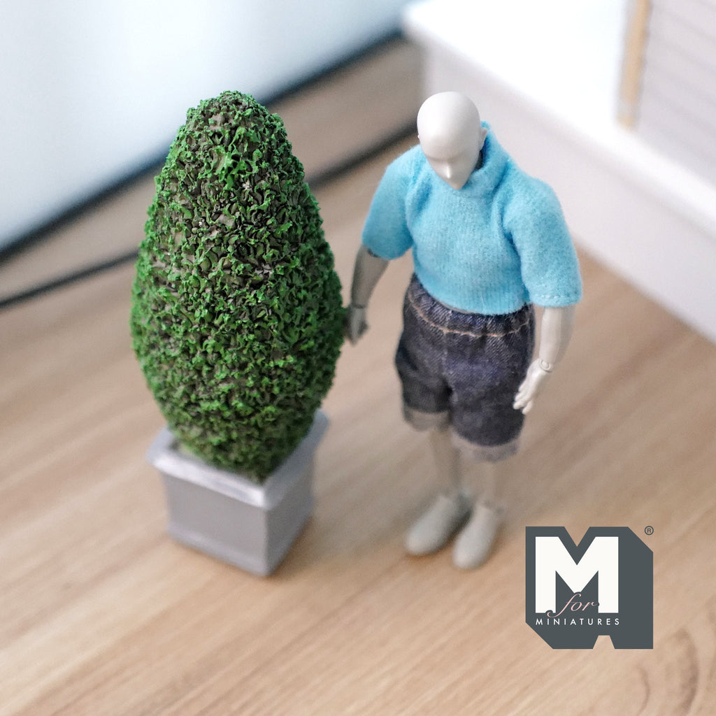 Miniature Topiary Plant with Square Base Pot 1:12 Scale Dollhouse Garden Tree 5-13/16 inch tall - B018