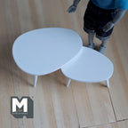 1:12 Scale Miniature Wood Oval Nesting Coffee Tables, Set of 2, Splayed Legs, 1-3/4 inch tall, DIY Dollhouse Supply (white)