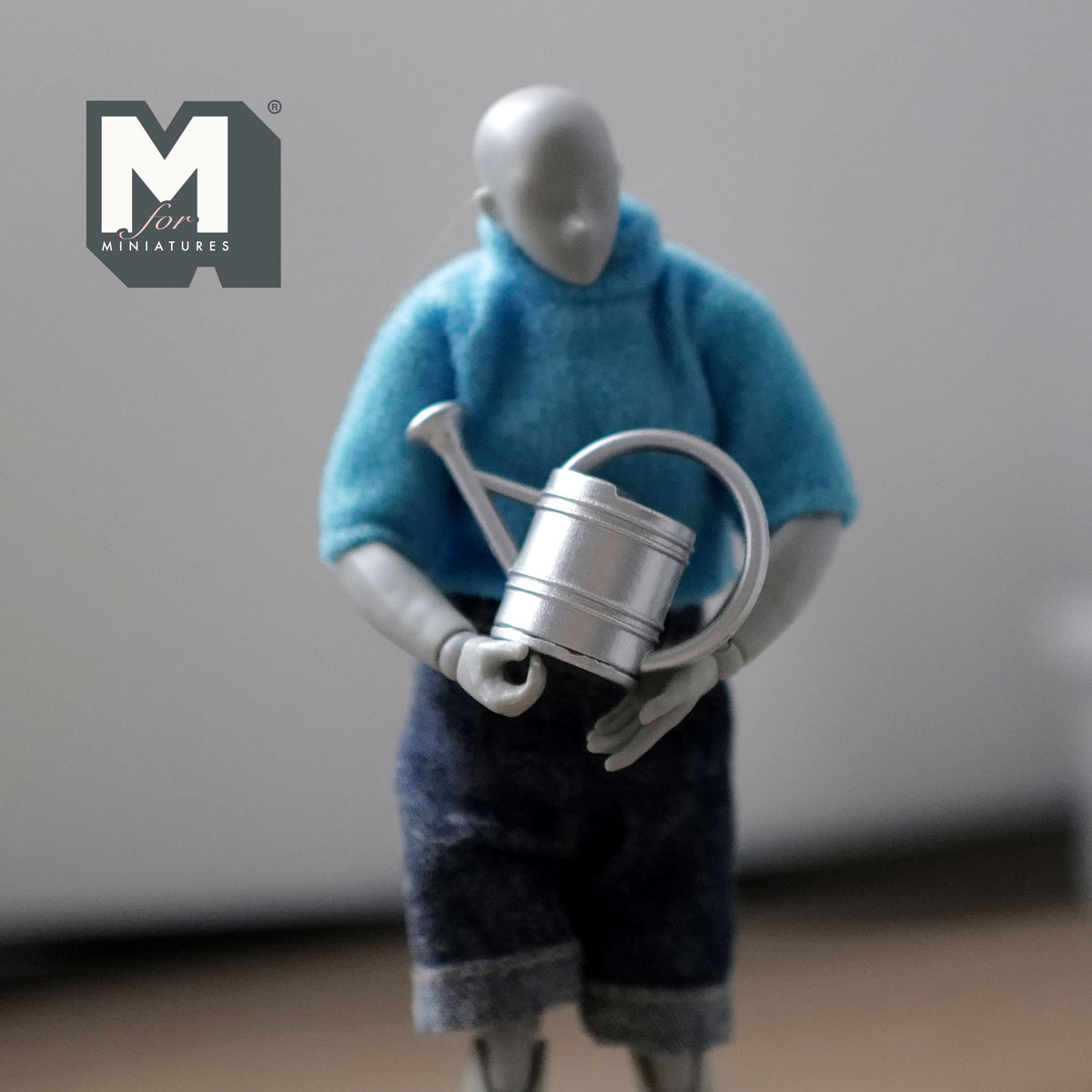 1:12 Scale Miniature Metal Watering Can with Spray Nozzle, 1 inch tall, DIY Dollhouse Supply (silver)