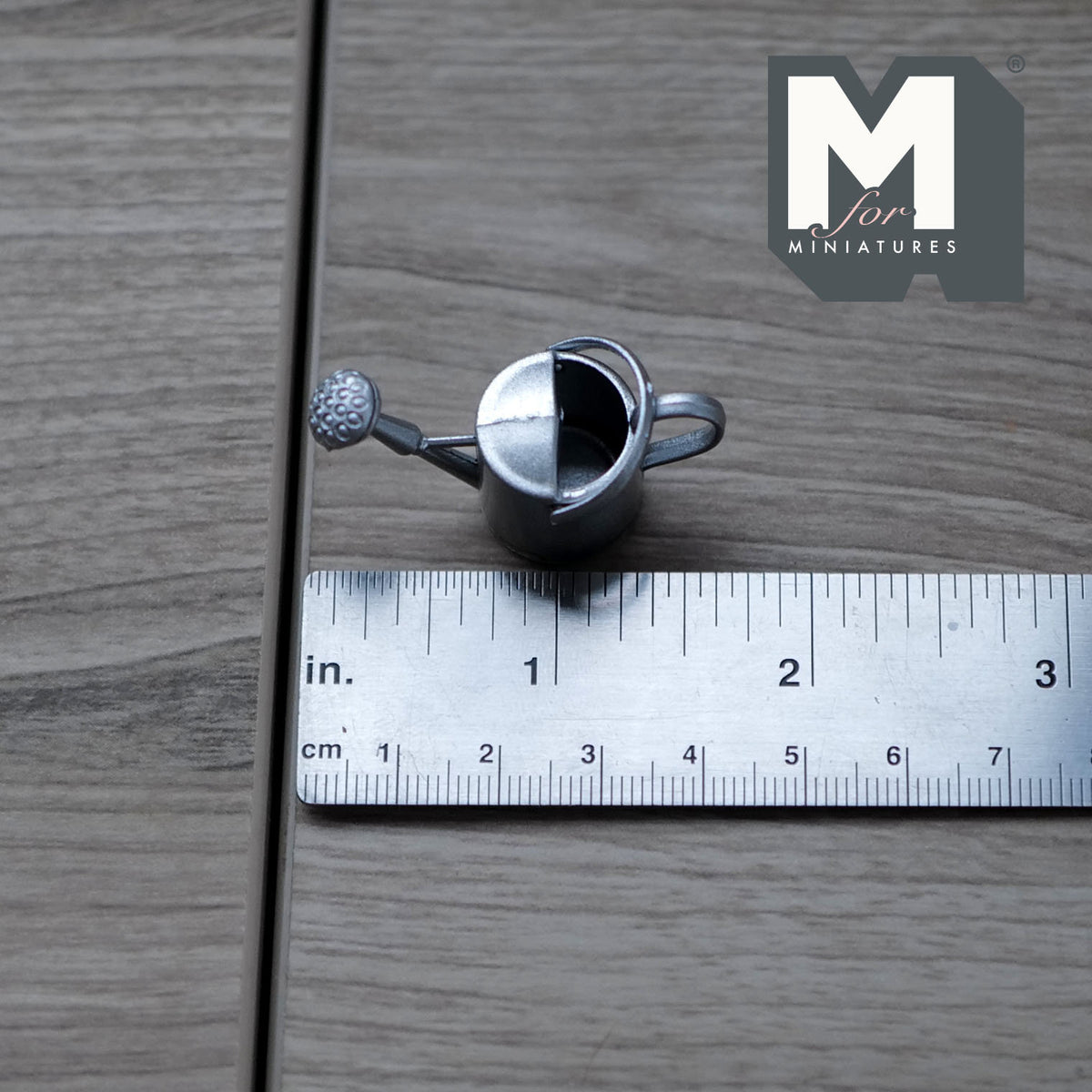 1:12 Scale Miniature Metal Watering Can with Sprinkler Spout, 15/16 inch tall, DIY Dollhouse Supply (silver)