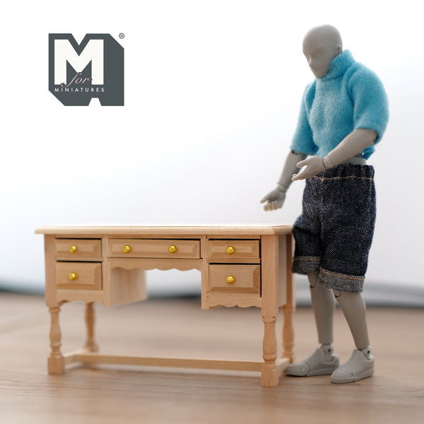 Dollhouse Supplies Dressing Table 1:12 Scale Unpainted Miniature Vanity Table with 5 Drawers 4-3/16 inch long - i030