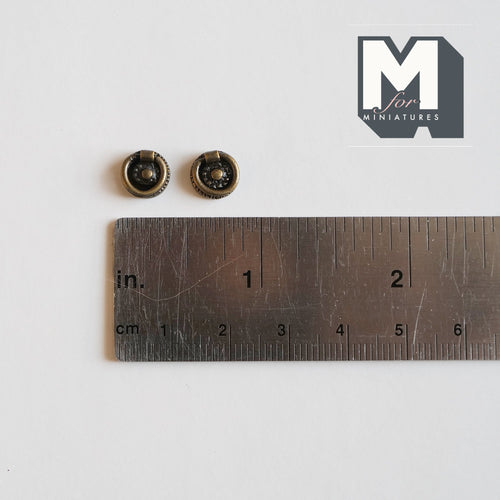 1:12 Scale Miniature Antique Brass Dollhouse Ring Drawer Pulls, Set of 2, 5/16 inch diameter