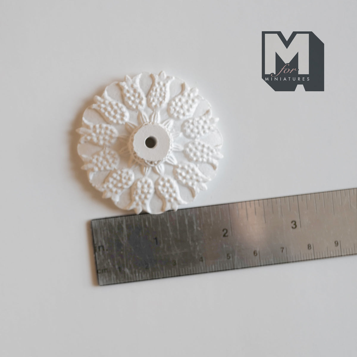 1:12 Scale Miniature Dollhouse Ceiling Rose with Center Hole, Victorian Style, 2 inch dia.