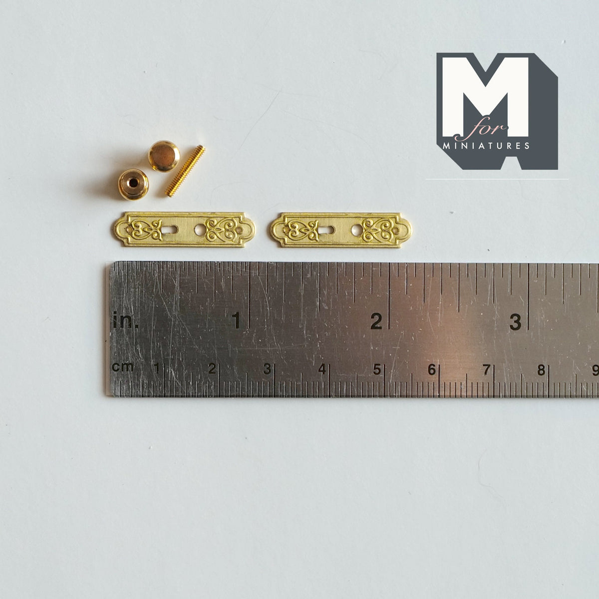 1:12 Scale Miniature Dollhouse Door Plates and Knobs Two Sided Set, 1-1/16 inch tall (gold)