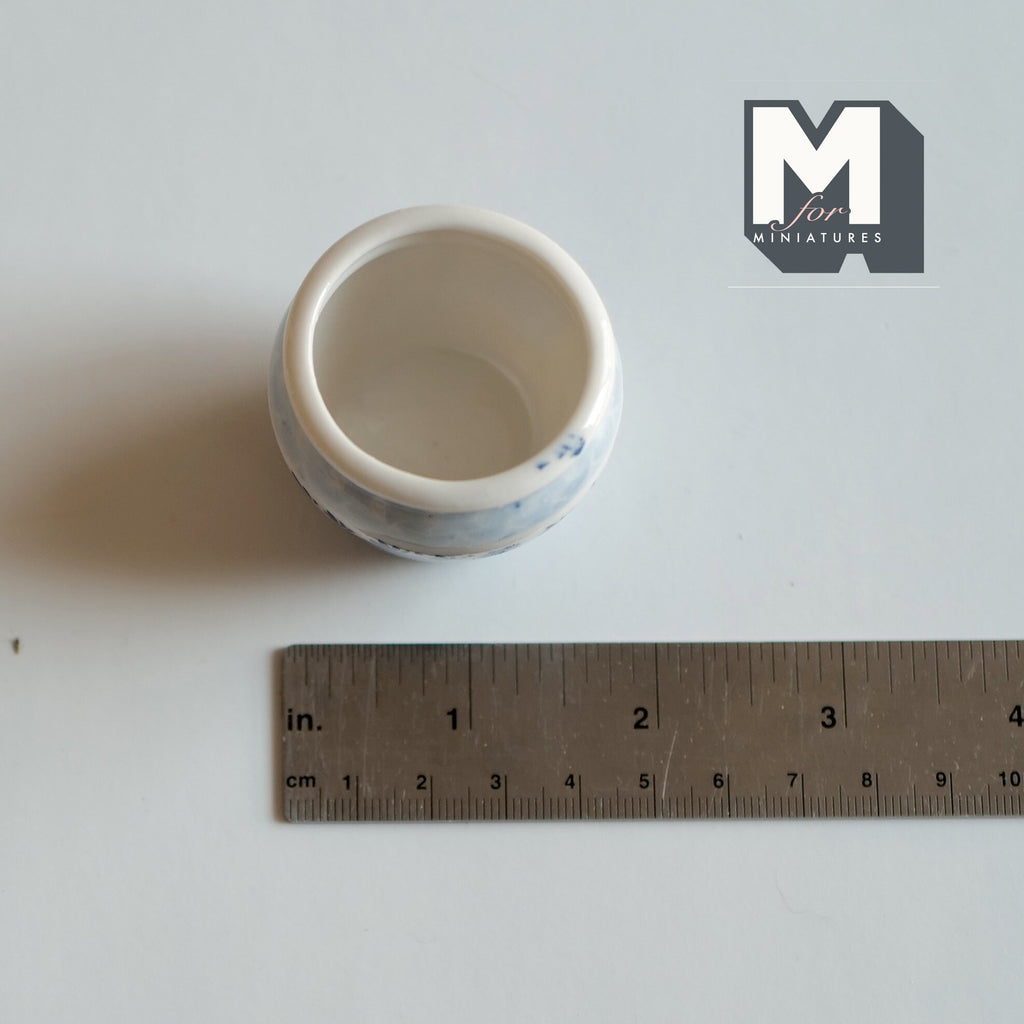 1:12 Scale Miniature Ceramic Planter Pot, Blue Floral Pattern, 1-3/4 inch dia., DIY Dollhouse Supply (large)