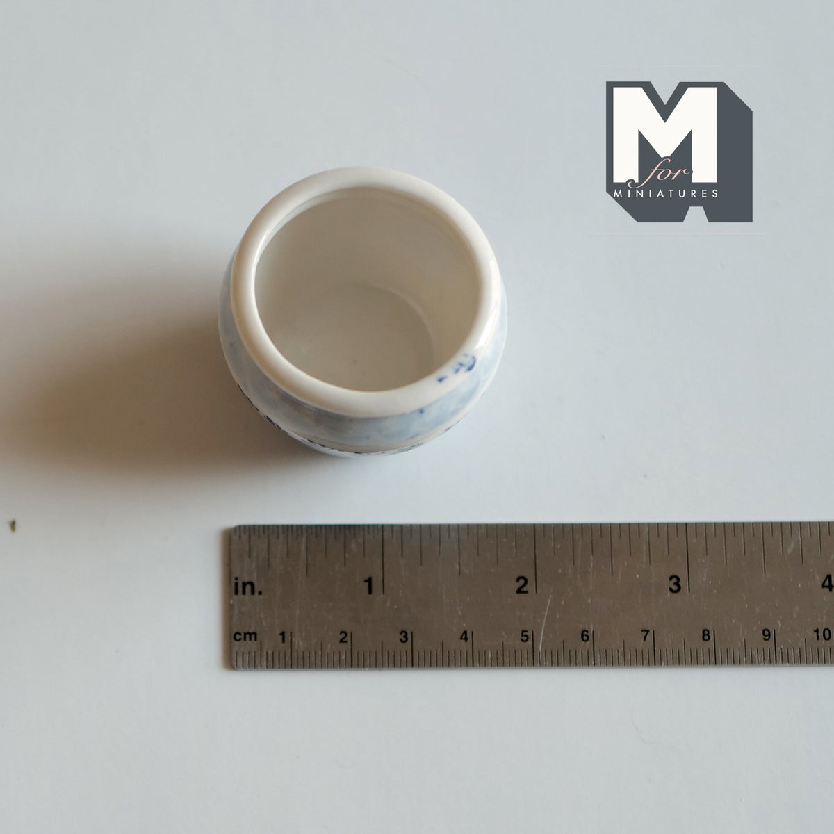 1:12 Scale Miniature Ceramic Planter Pot, Blue Floral Pattern, 1-3/4 inch dia., DIY Dollhouse Supply (large)