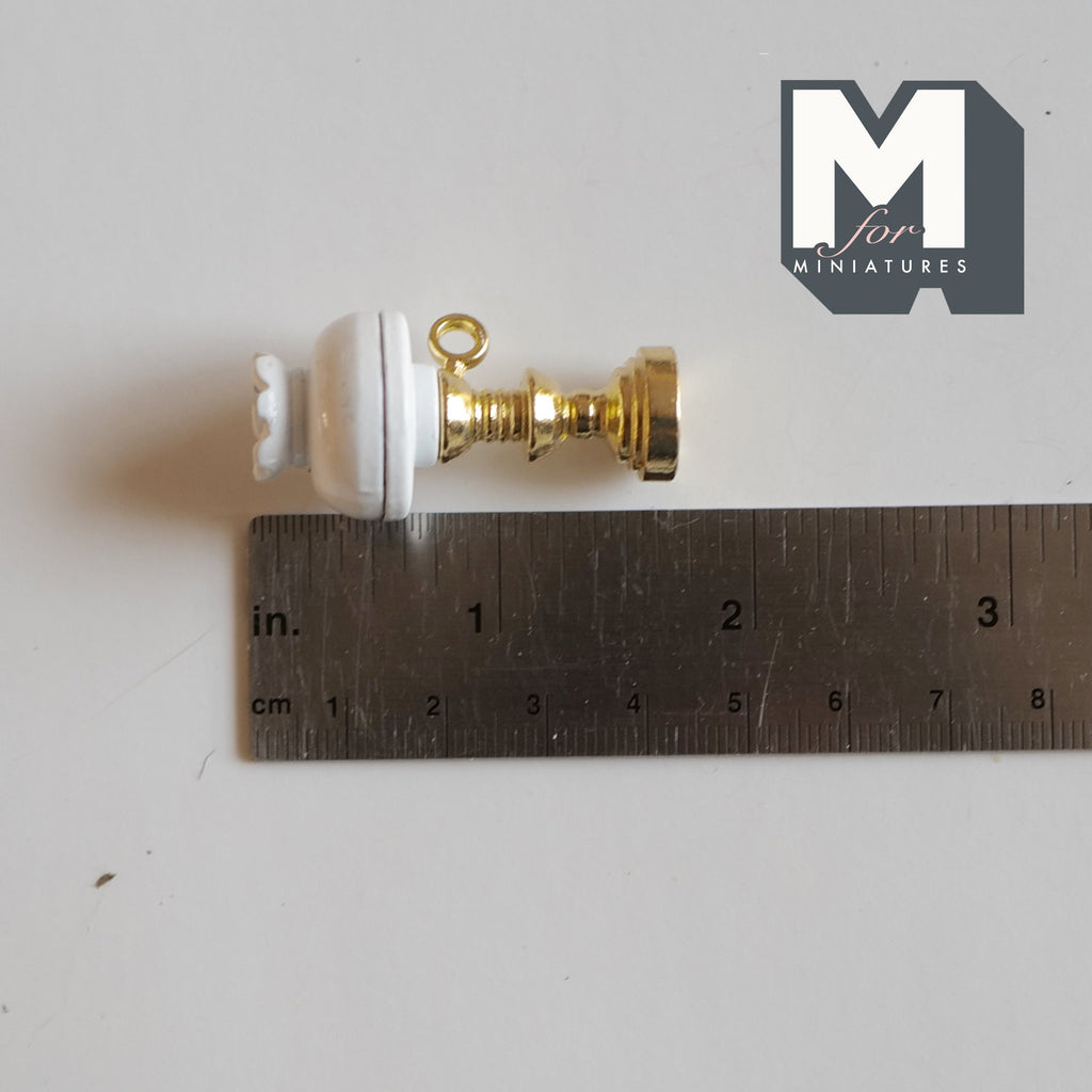 1:12 Scale Miniature Brass Gas Lamp with Glass Shade, 1-5/8 inch tall, DIY Dollhouse Supply (will not light up)