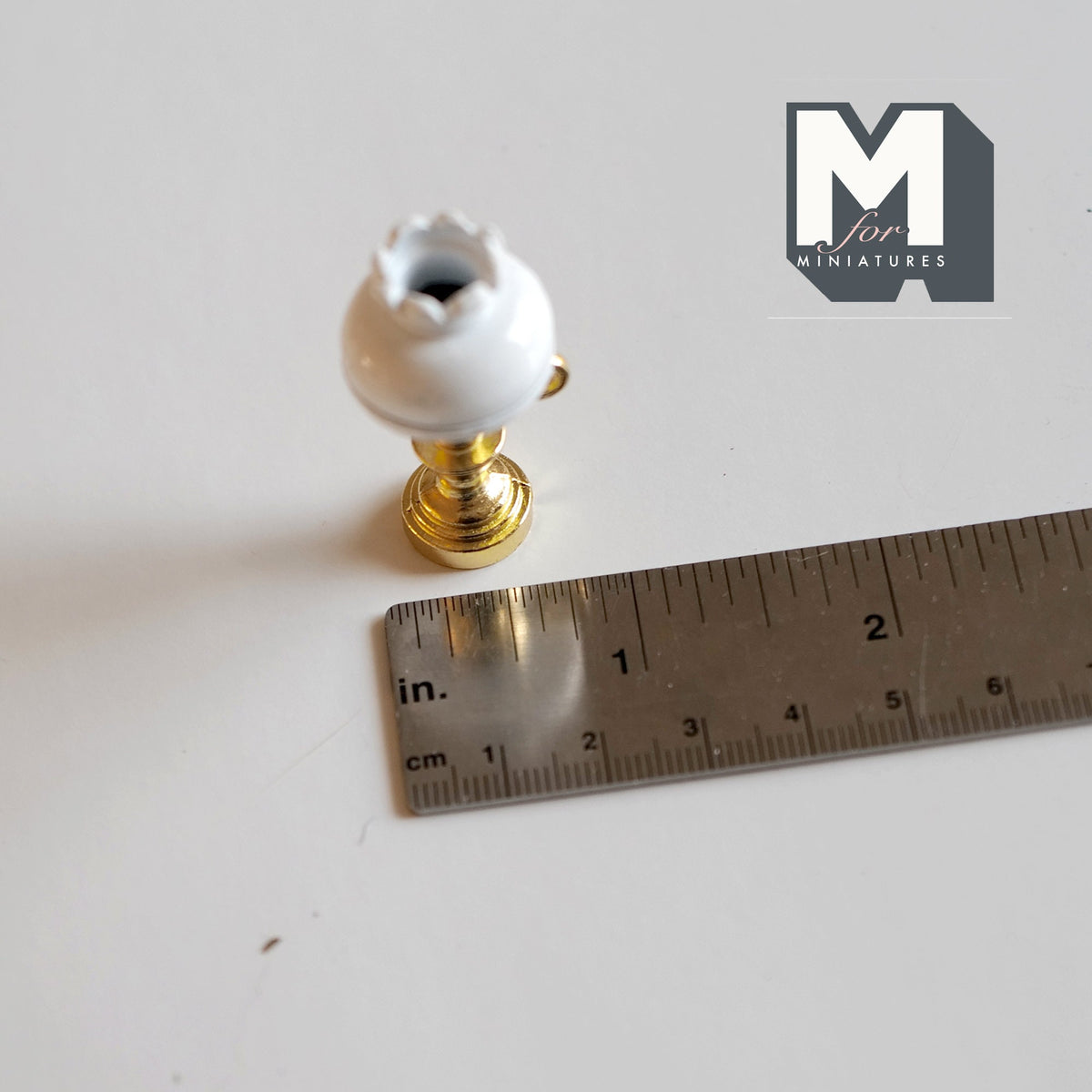 1:12 Scale Miniature Brass Gas Lamp with Glass Shade, 1-5/8 inch tall, DIY Dollhouse Supply (will not light up)