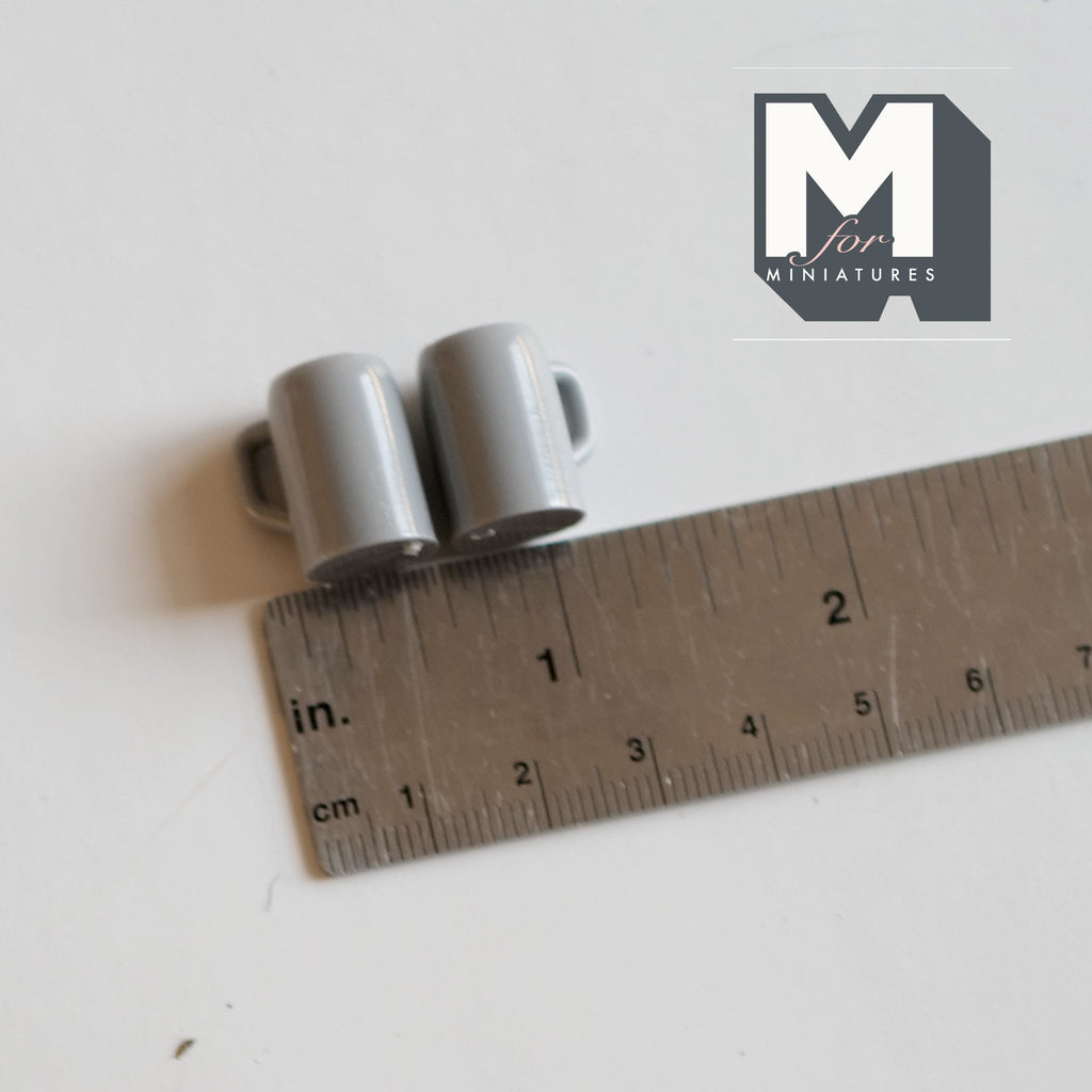 Miniature Coffee Mugs Beer Mugs Set of 2 1:12 Scale Dollhouse Supplies Tea Cups (gray)  - A023