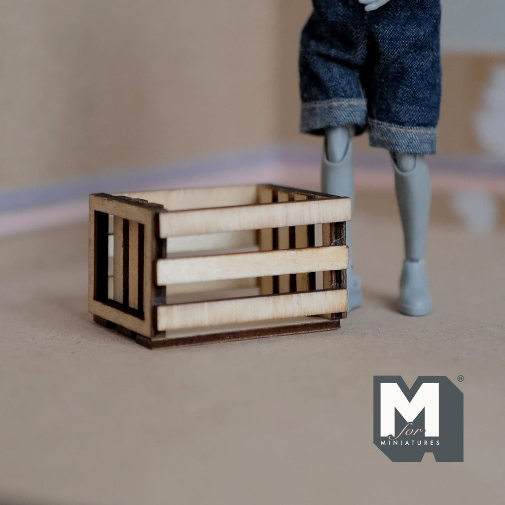 1:12 Scale Miniature Unpainted Wood Slatted Crates, Set of 2, 2 inch long, DIY Dollhouse Supply