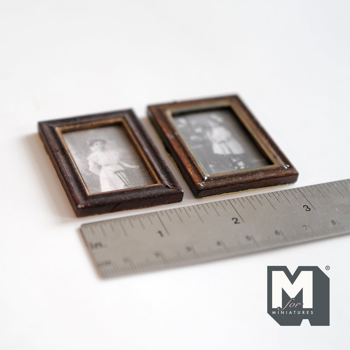 1:12 Scale Miniature Wood Framed Portraits, Lady and Young Girl, Set of 2, 1-15/16 inch tall, DIY Dollhouse Supply