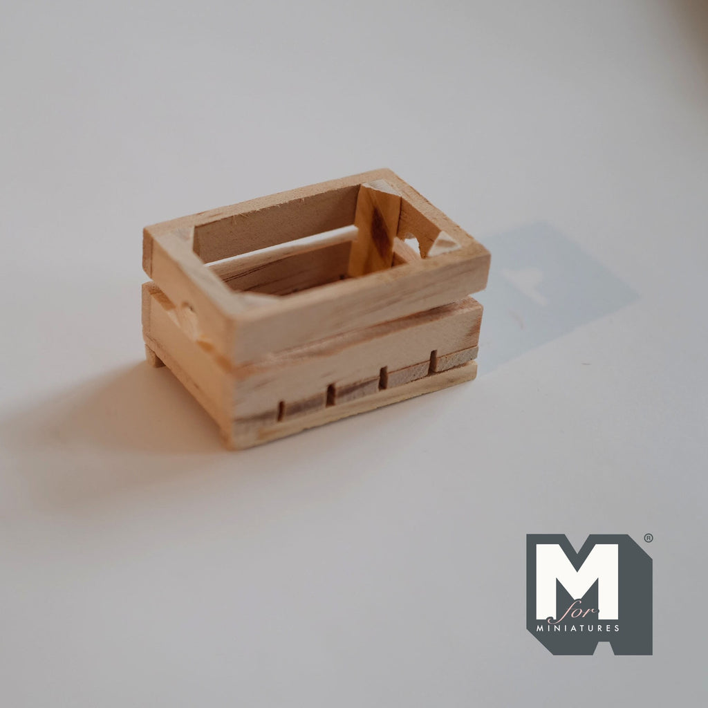 1:12 Scale Miniature Unpainted Wood Crate, Slatted, Open Top, 1-15/16 inch long, DIY Dollhouse Supply