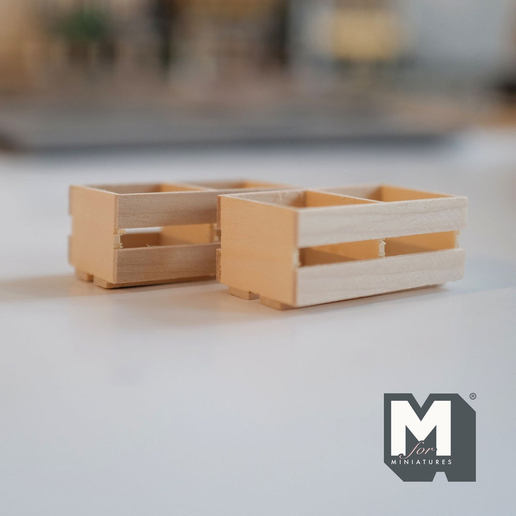 1:12 Scale Miniature Unpainted Wood Slatted Crates, Set of 2, 2-5/16 inch long, DIY Dollhouse Supply