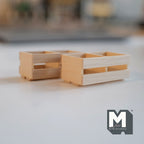 1:12 scale miniature unpainted wood slatted crates, set of 2, shown on a white surface