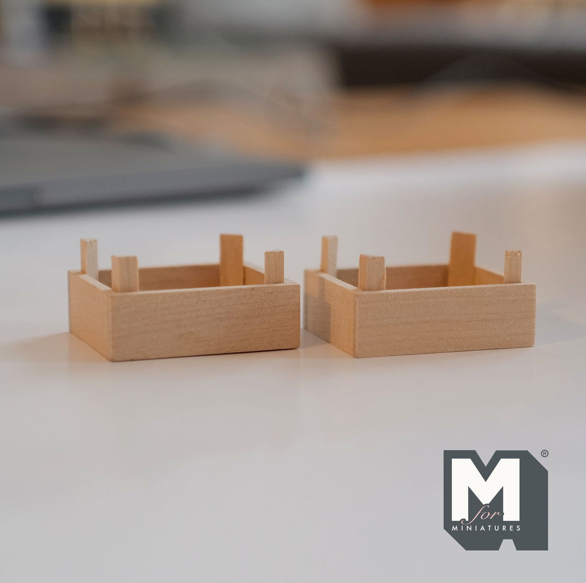 1:12 Scale Miniature Unpainted Wood Stackable Crates, Set of 2, Slatted Sides, 7/8 inch tall, DIY Dollhouse Supply
