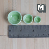 Dollhouse Supplies Miniature Ceramic Bowls Salad Bowl Set of 3 (GREEN) - A045