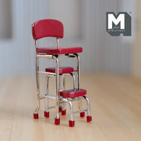 Dollhouse Step Stool High Chair 1950s Style 1:12 Scale Miniature Furniture (metal) (red) - D020