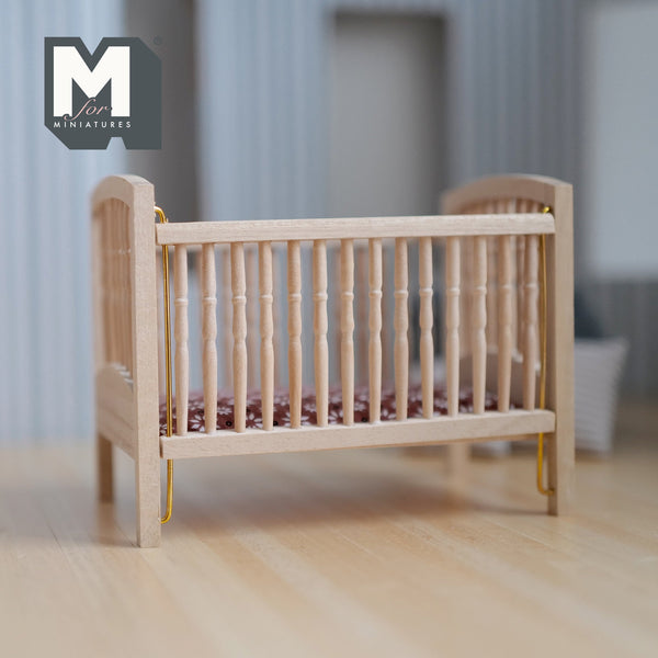 Dollhouse Drop-Side Baby Crib with Pad 1:12 Scale Miniature Wood Cot Unfinished - H040