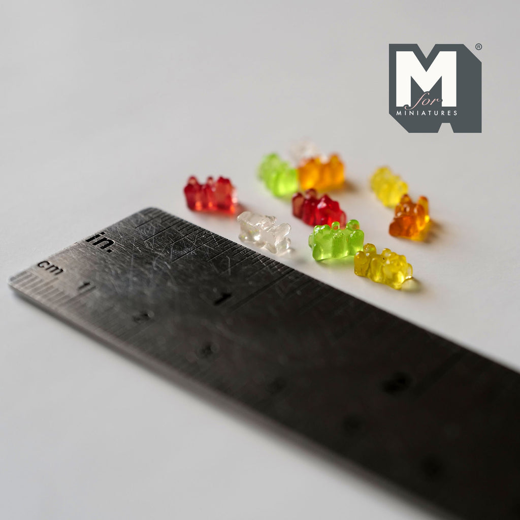 1:12 Scale Miniature Assorted Gummy Bear Candies, Set of 10, 1/4 inch tall, DIY Dollhouse Supply