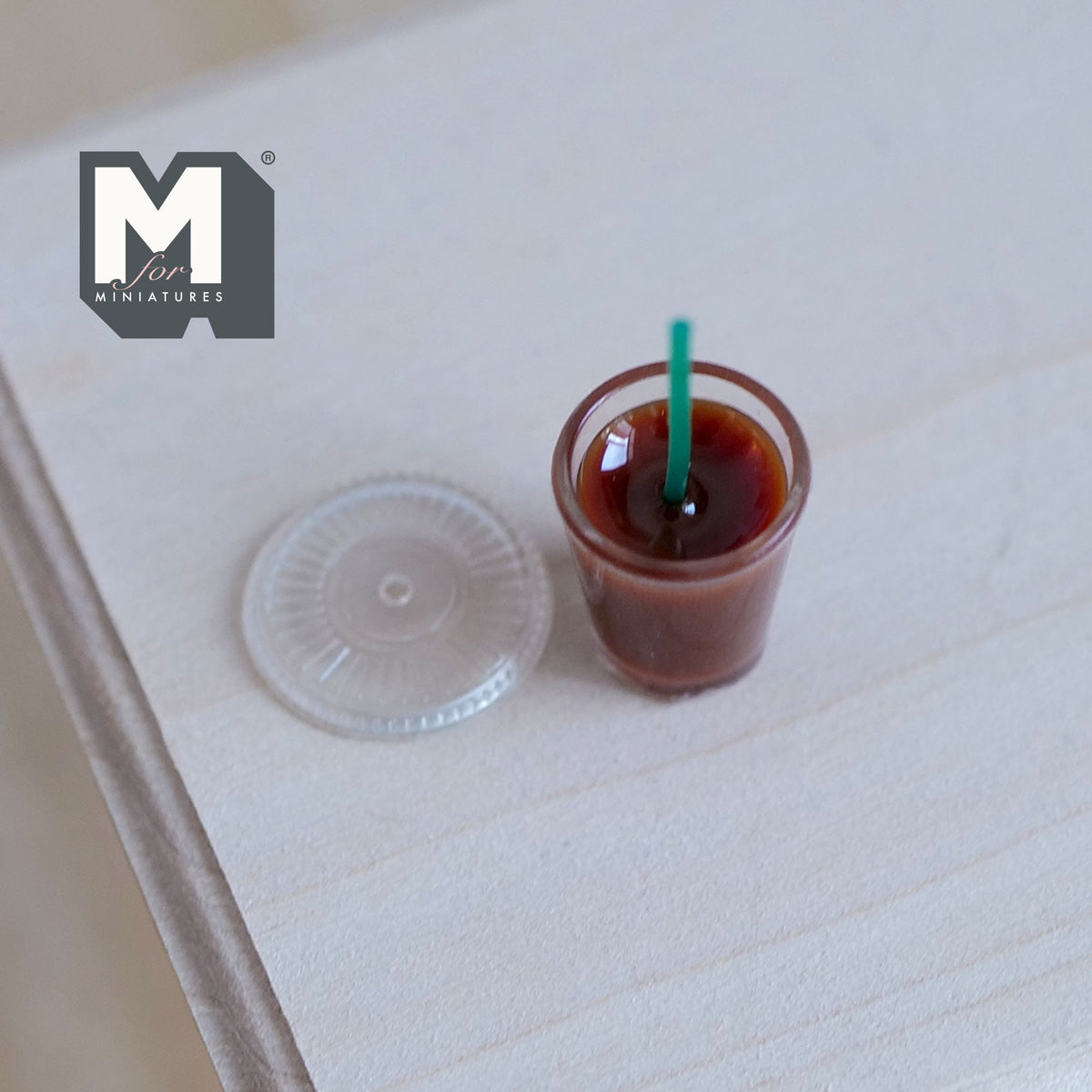 1:6 Scale Miniature Iced Coffee Cup with Lid and Straw, 9/16 inch tall, DIY Dollhouse Supply