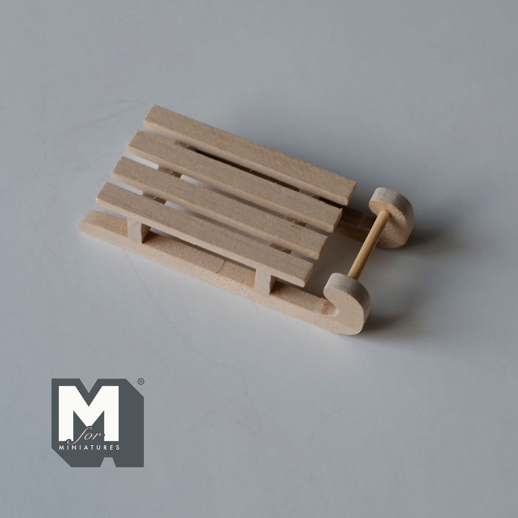 1:12 Scale Miniature Unpainted Wood Slatted Sledge, Medium, 3-1/4 inch long, DIY Dollhouse Supply