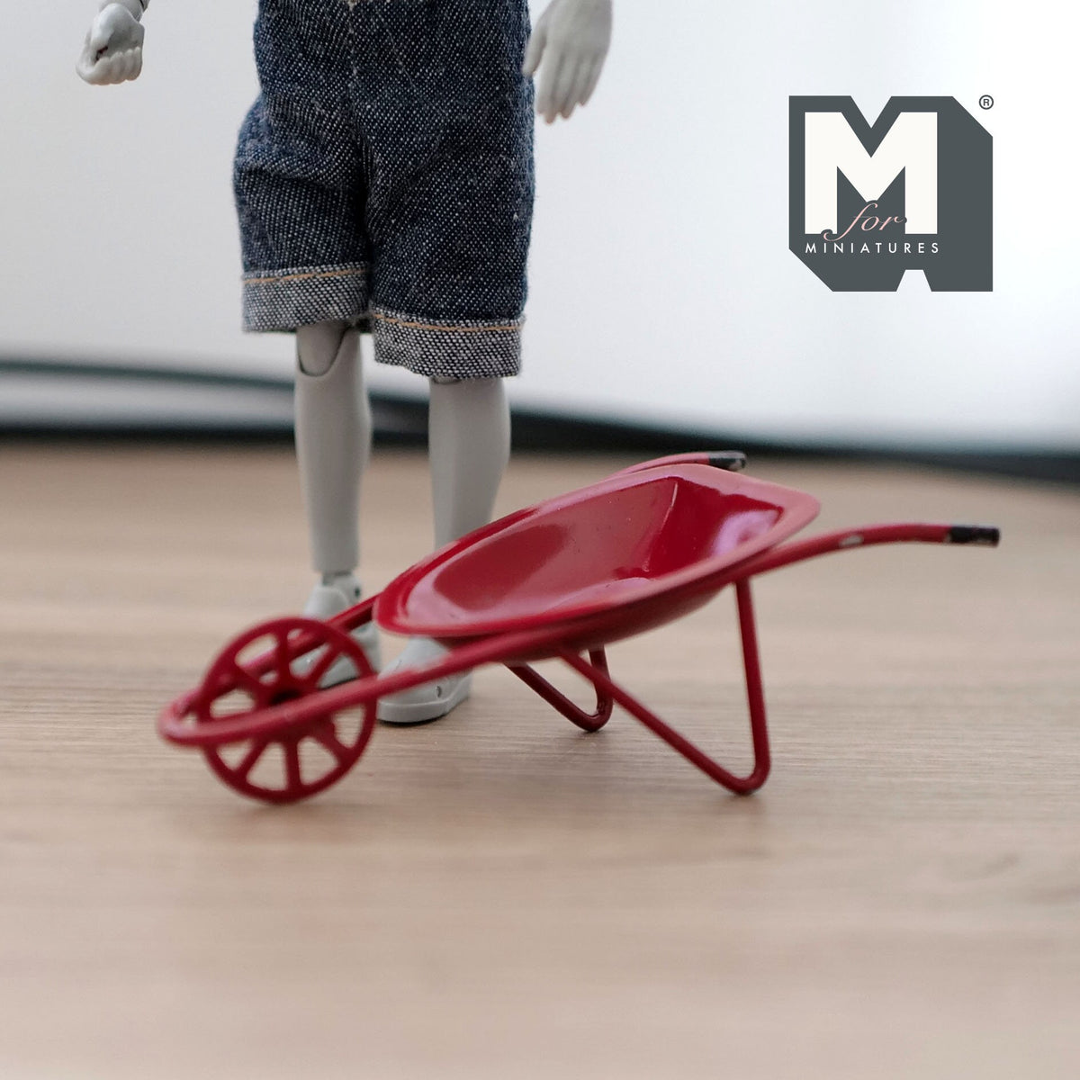 1:12 Scale Miniature Metal Wheelbarrow, Single Wheel, 3-11/16 inch long, DIY Dollhouse Supply (red)