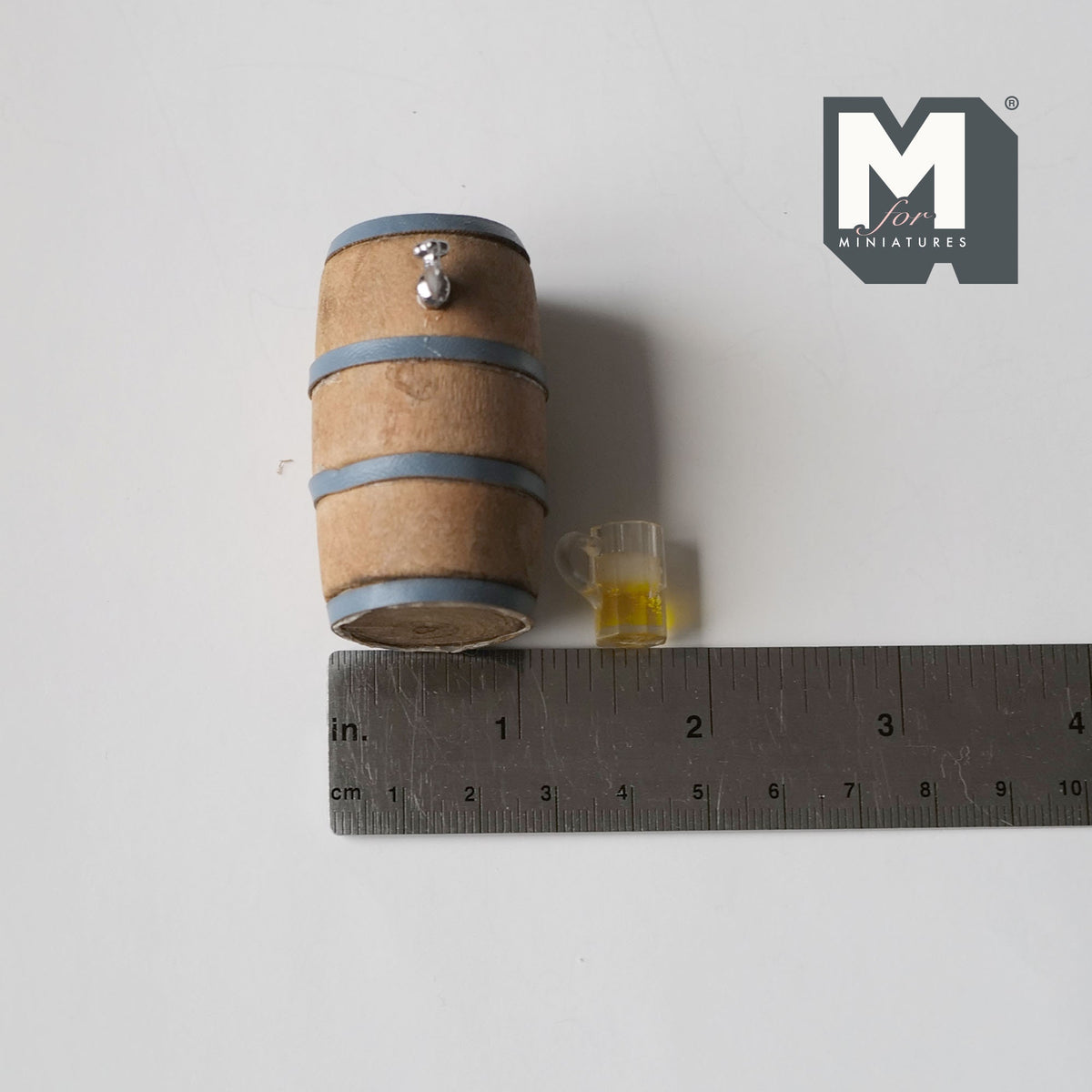 1:12 Scale Miniature Wood Beer Barrel with Tap and Mug of Beer, Set of 2, 1-15/16 inch tall, DIY Dollhouse Supply