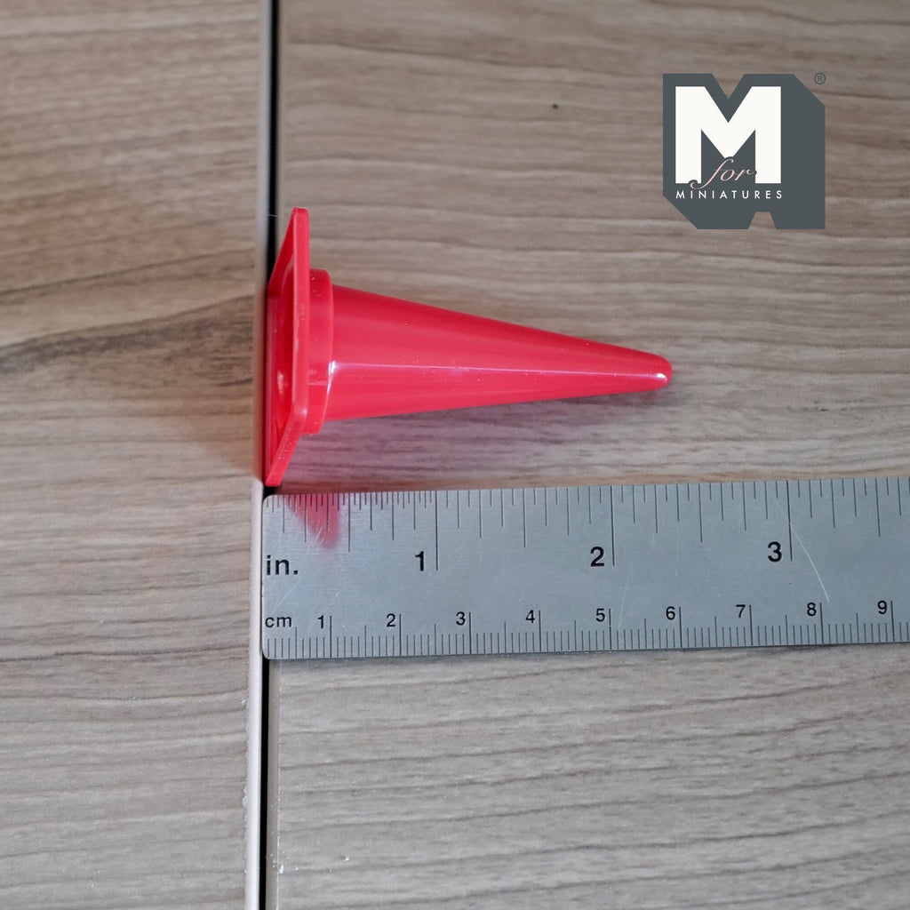 1:12 Scale Miniature Traffic Cone with Square Base, 2-5/16 inch tall, DIY Dollhouse Supply (red)