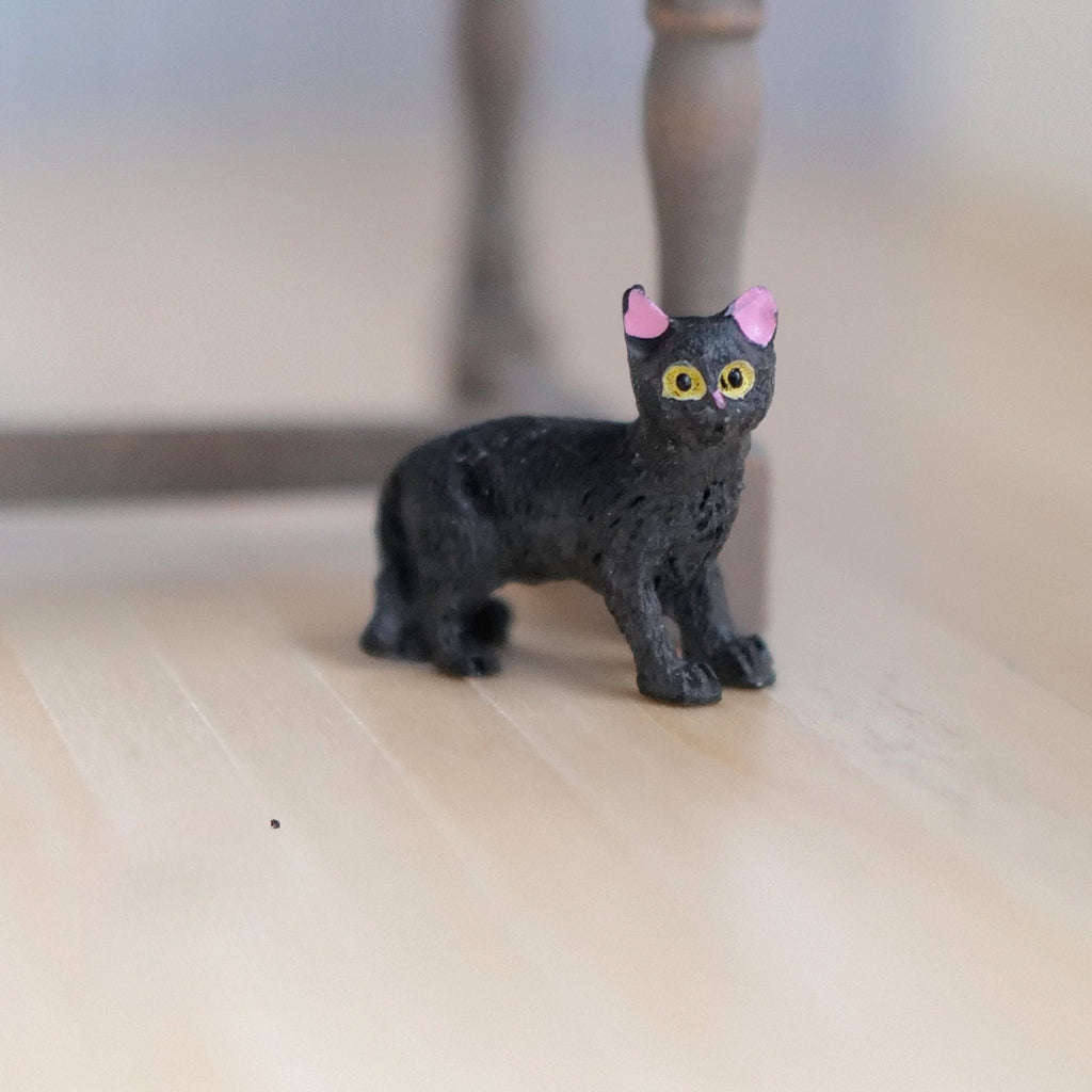 1:12 Scale Miniature Standing Black Cat Figurine, 1-1/8 inch long, DIY Dollhouse Supply (black)