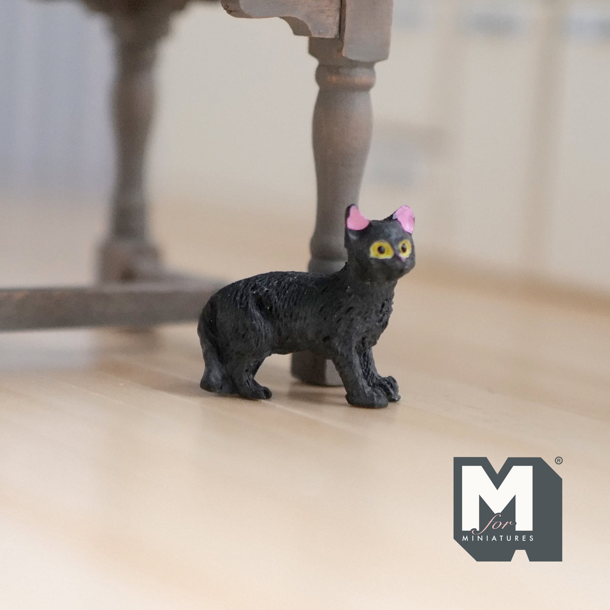 1:12 Scale Miniature Standing Black Cat Figurine, 1-1/8 inch long, DIY Dollhouse Supply (black)