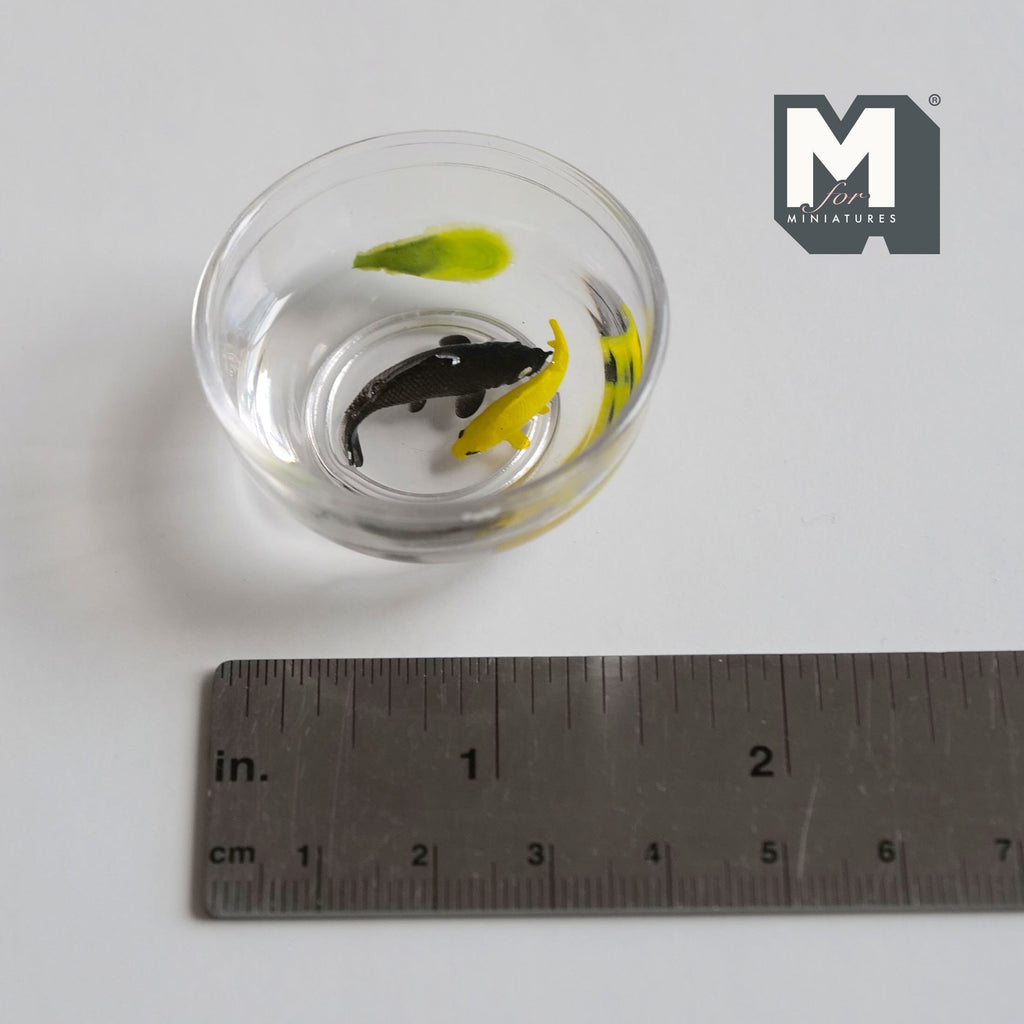 Miniature Fish Bowl with Black and Yellow Fish 1-9/16 inch diameter  - D078