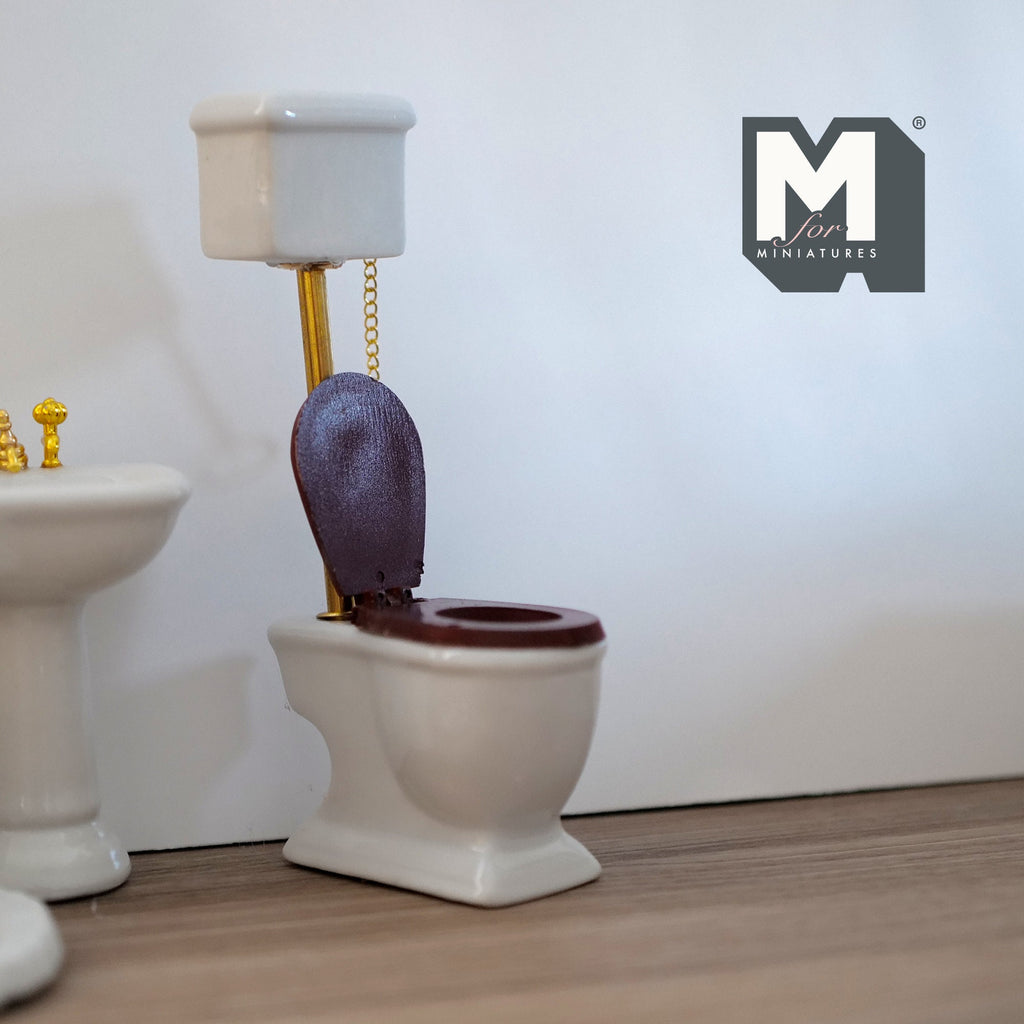 1:12 Scale Miniature Bathroom Set, Clawfoot Tub, Pedestal Sink, High Tank Toilet and Oval Mirror, Set of 4, DIY Dollhouse Supply