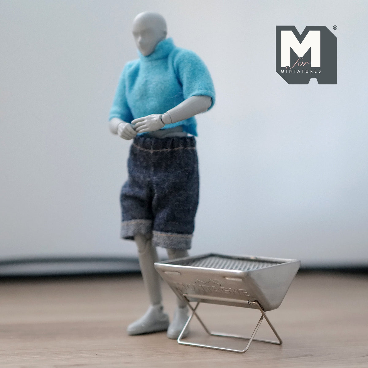 1:12 Scale Miniature Metal Charcoal Grill with Grate, Folding X Legs, 1-7/16 inch tall, DIY Dollhouse Supply