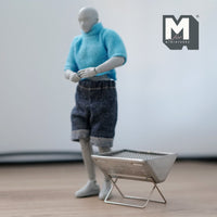 Miniature Portable Charcoal Grill 1:12 Scale Dollhouse Portable Metal BBQ 1-7/16 inch tall - G034 H044