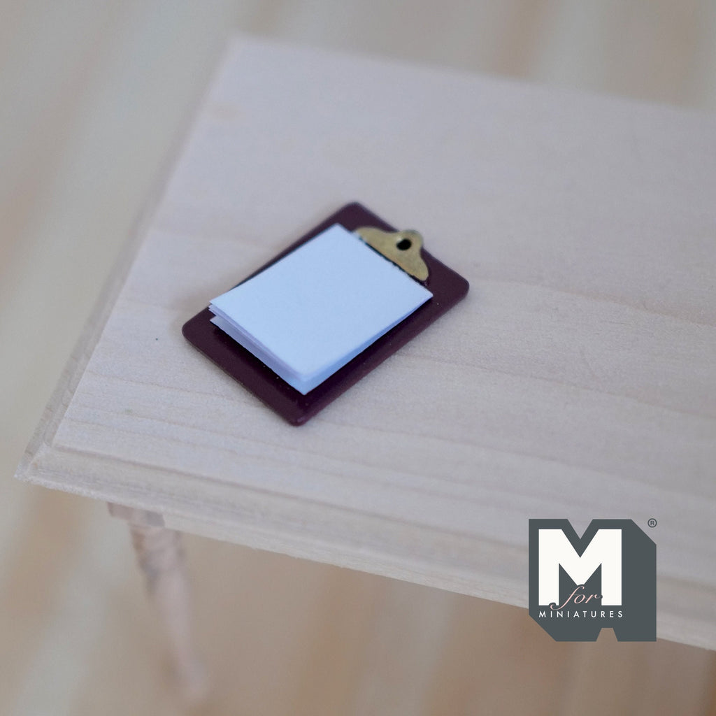 1:12 Scale Miniature Clipboard with Note Pad, 1 inch long, DIY Dollhouse Supply (burgundy)