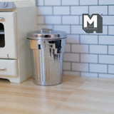 Dollhouse Metal Trash Bin 1:12 Scale Miniature Silver Garbage Can with Lid Work Shop Dust Bin Chromed Dustbin - D066