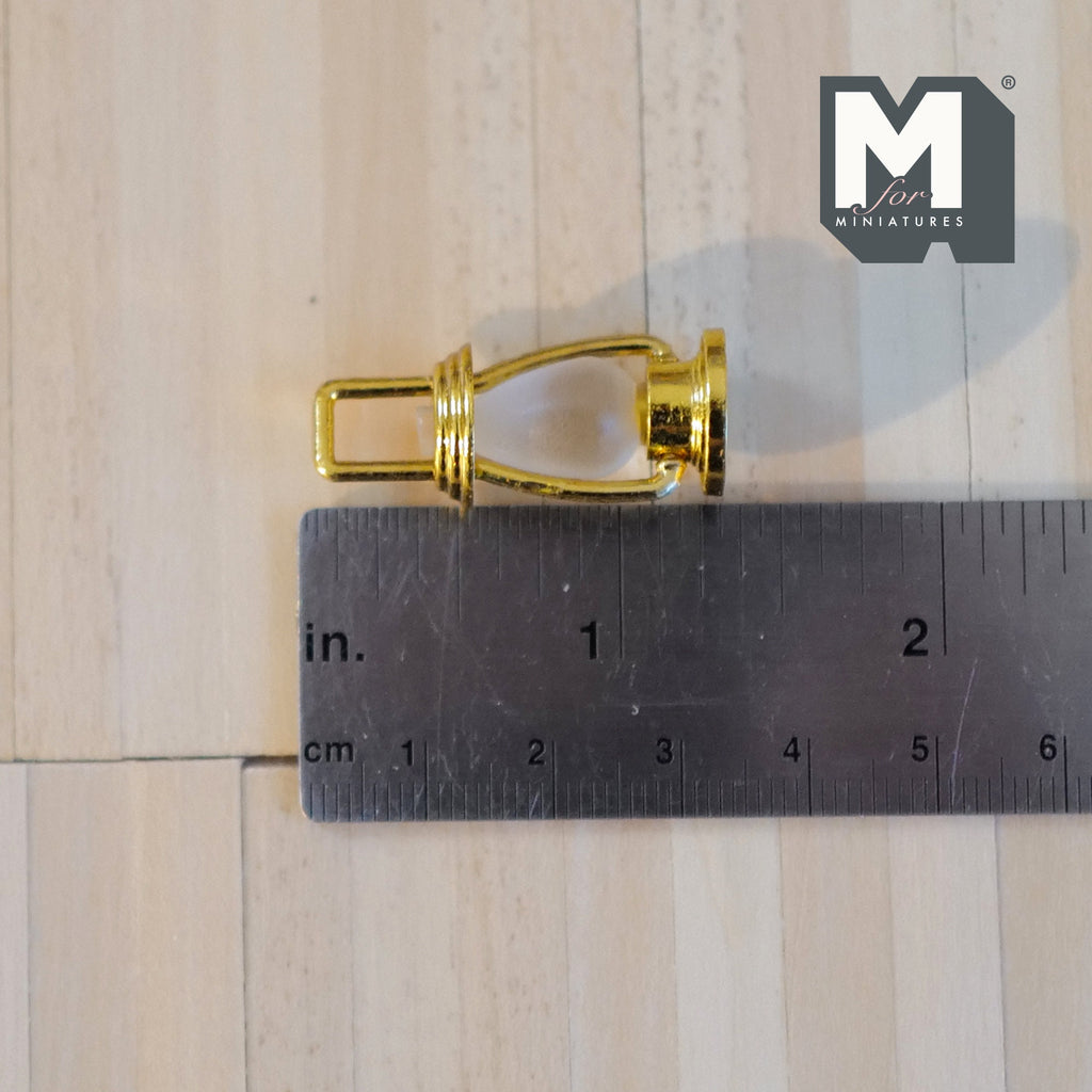1:12 Scale Miniature Metal Hurricane Lantern with Ring Handle, 1-5/16 inch tall, DIY Dollhouse Supply (brass)