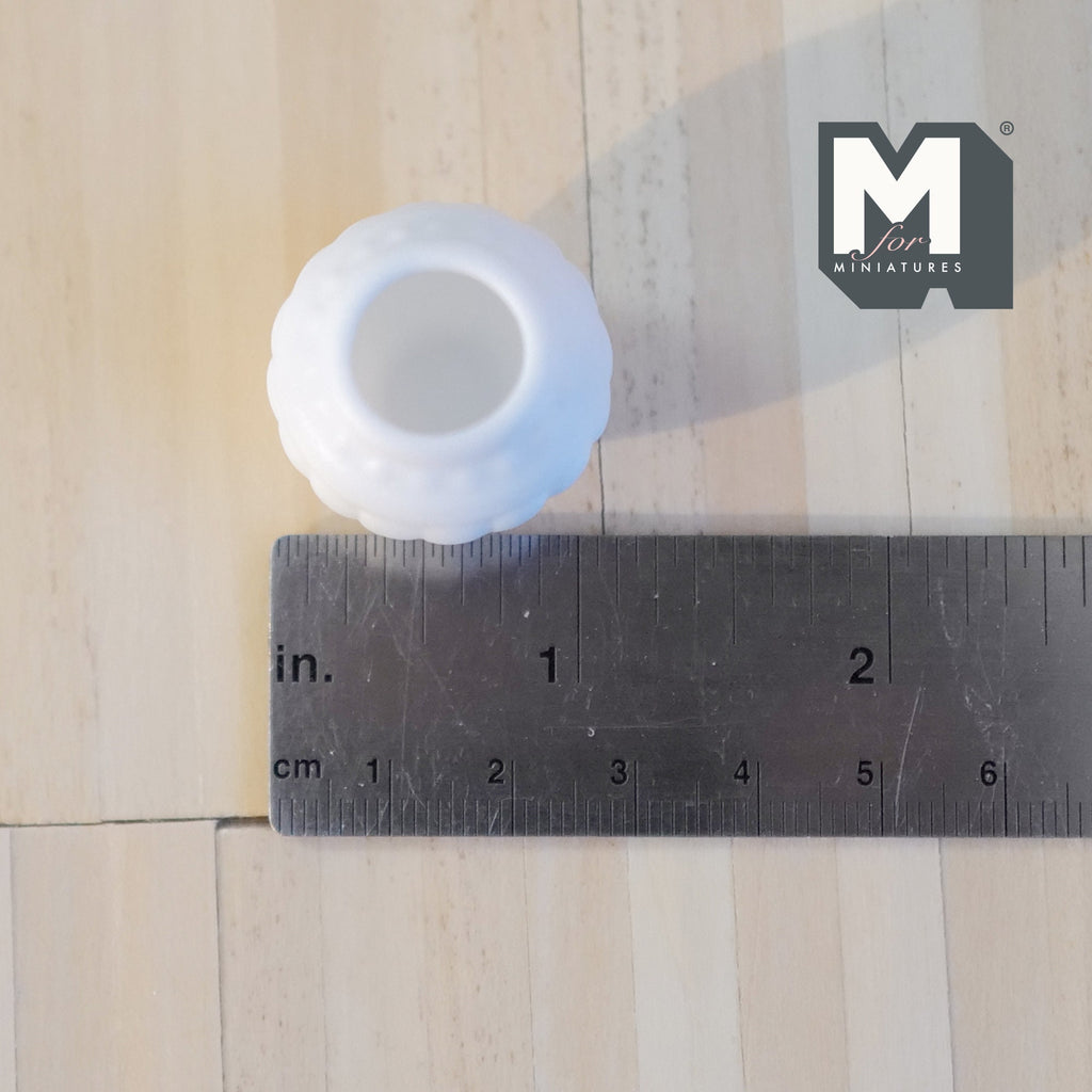 1:12 Scale Miniature Ceramic Ribbed Round Planter, 1-1/16 inch tall, DIY Dollhouse Supply (white)